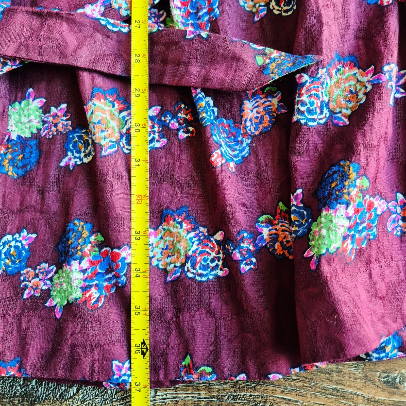 NWT Anthropologie Floral Lace-Trim Mini Dress Tie-Back Long Sleeve Burgundy Sz.L - Thumbnail 17
