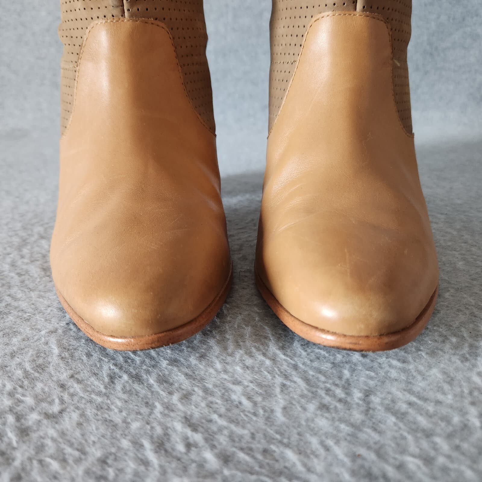 Rebecca Minkoff Brynn Perforated Leather Calfskin Slouchy Western Boot Tan US7M - Thumbnail 8