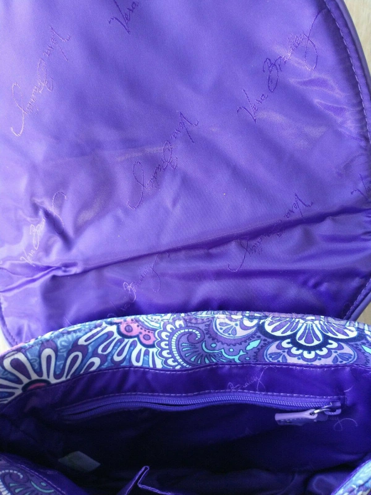 Vera Bradley Slim Saddle Crossbody Purse Bag Purple Lilac Tapestry Floral EUC - Thumbnail 9