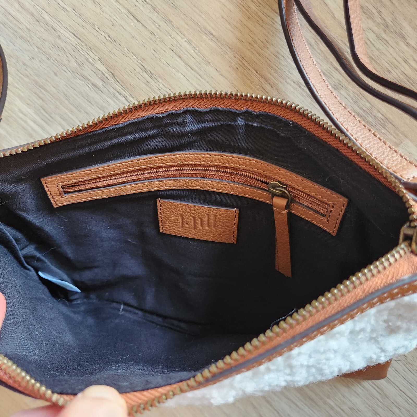 J.Jill Winter’s Day Sherpa Fleece Leather Crossbody Handbag Wristlet Cream Brown - Thumbnail 7