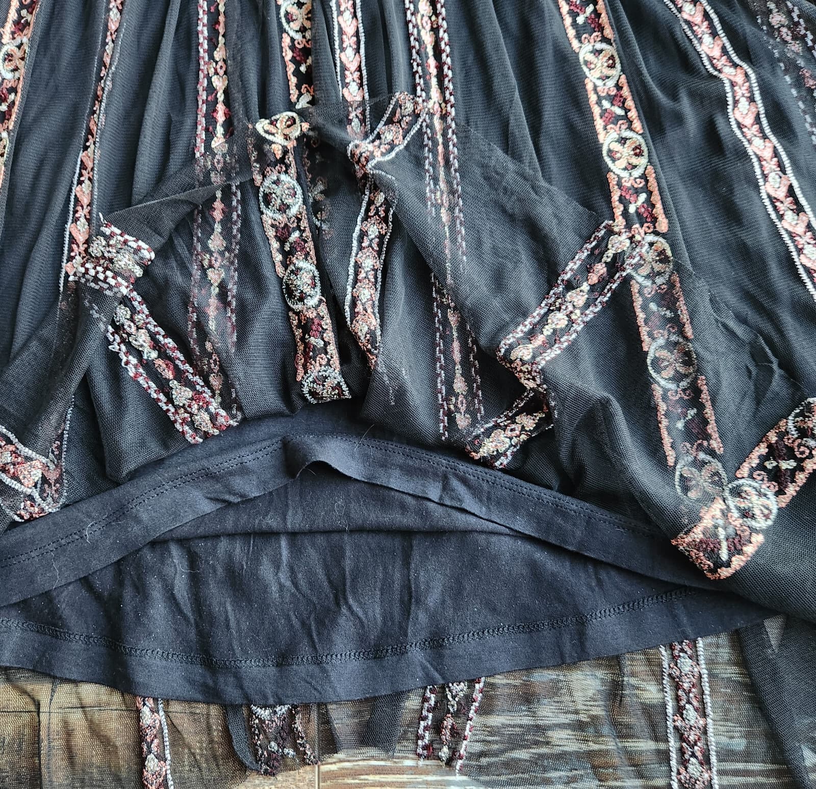 NWoT Soft Surroundings Embroidered Sheer-Mesh Maxi Skirt Pull-On Smock Waist M - Thumbnail 4