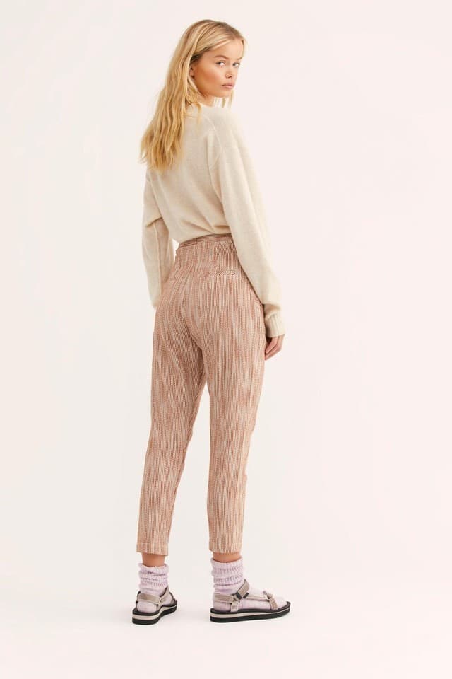 NWT Free People Light At Sunrise High-Rise Pants Drawstring Strip Caraway Sz.2 - Thumbnail 9