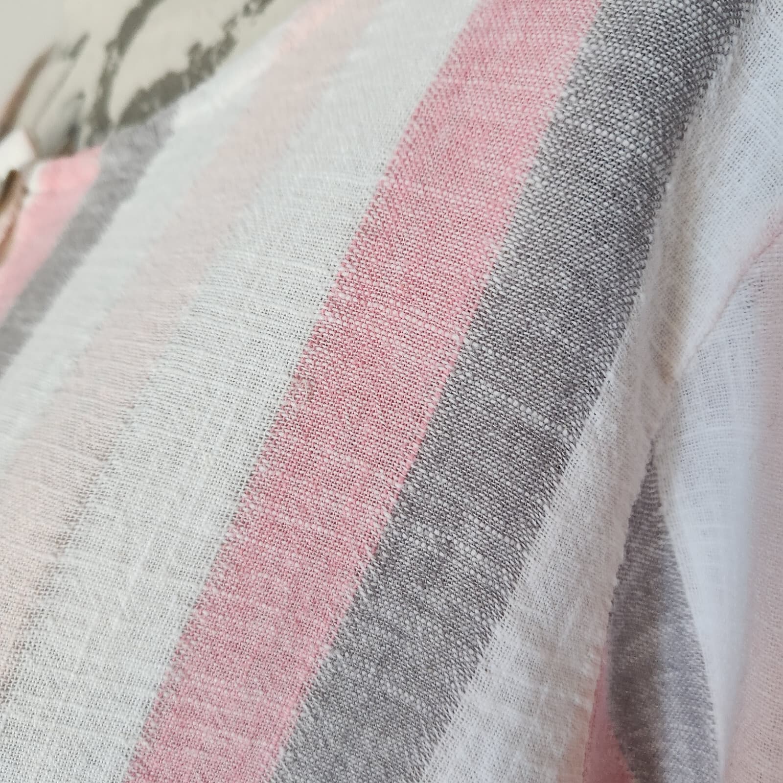 Habitat Women's L Linen Blend Blouse Top 3/4 Sleeve Button Front Multi Striped - Thumbnail 4