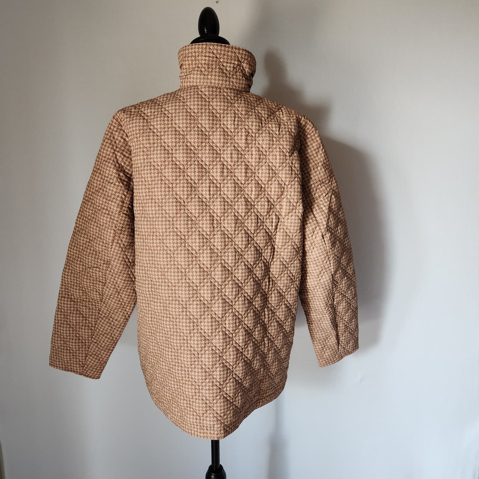 Lands' End Houndstooth Insulated Quilted Barn Jacket Button Mock Neck Tan Sz.XL - Thumbnail 7