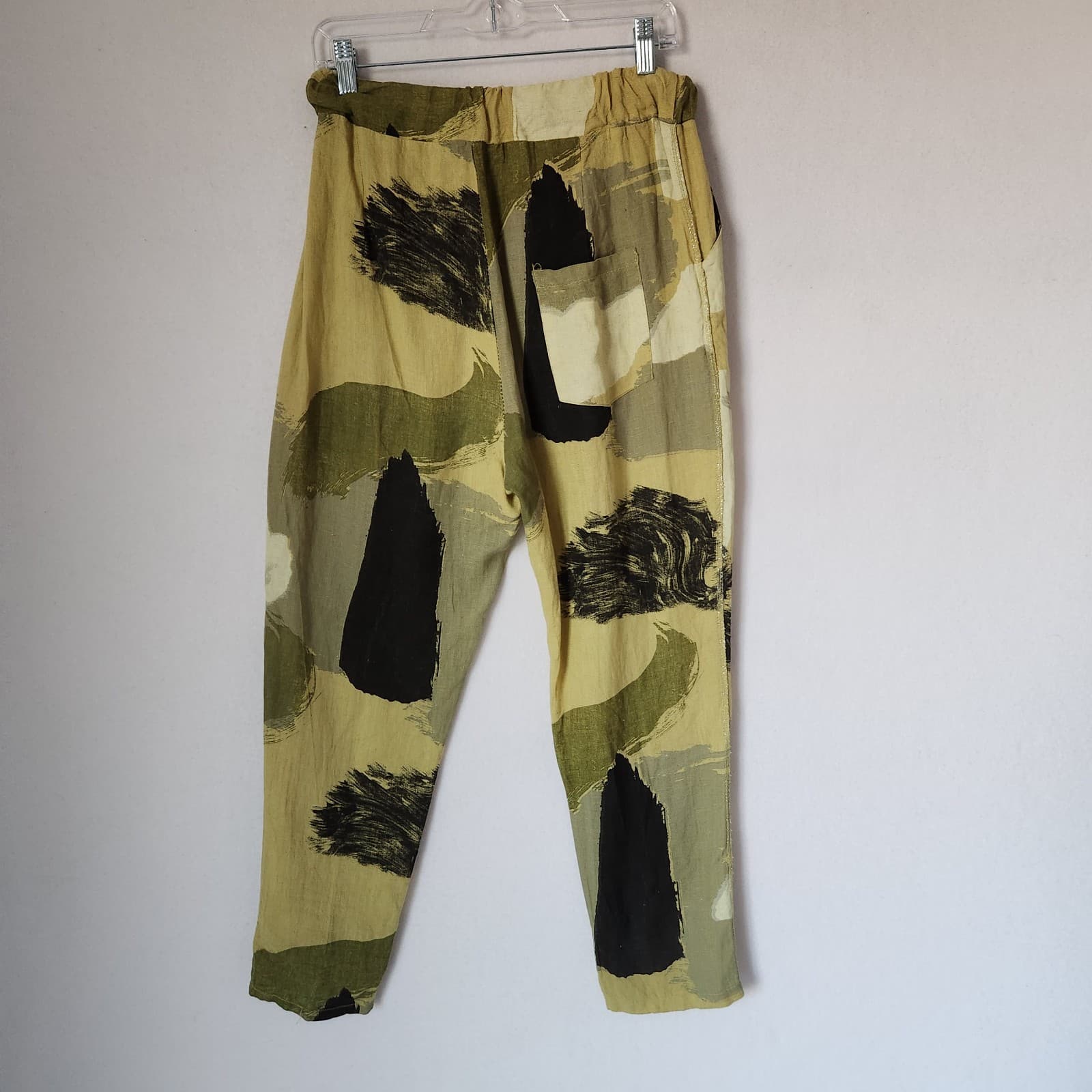 NWoT Venti6 Made in Italy Linen Pants Elastic Waist Pocket Abstract Green Sz.S - Thumbnail 4
