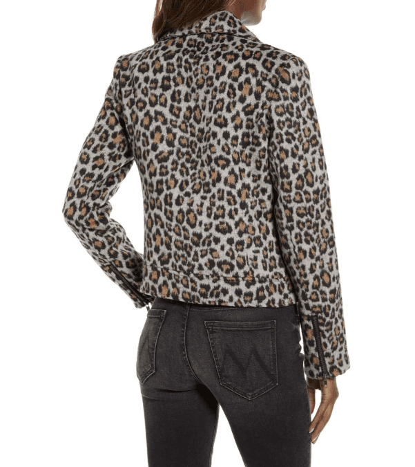 Cupcakes And Cashmere Margaux Wool Blend Faux Fur Leopard Moto Crop Jacket Sz.S - Thumbnail 8