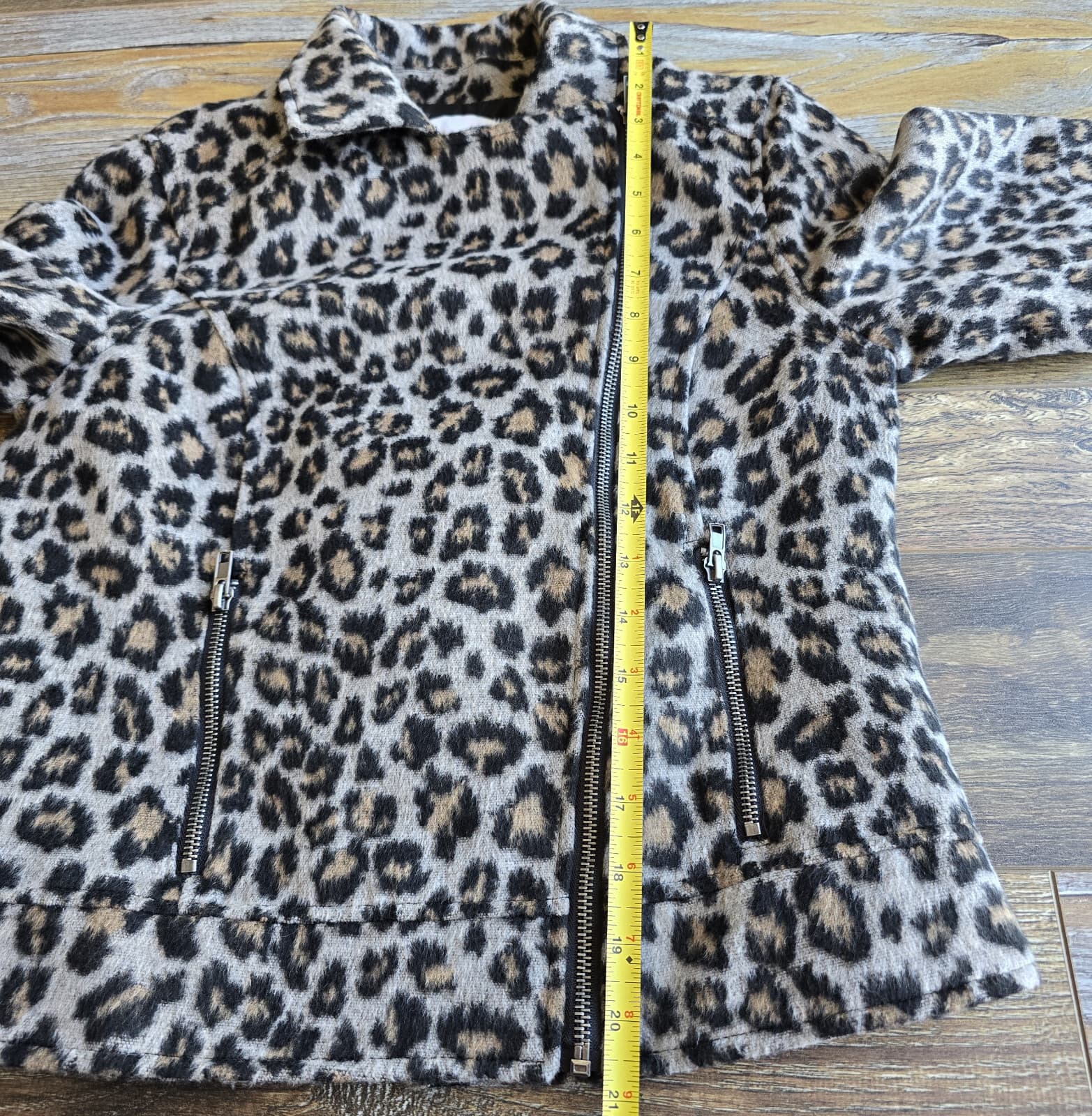 Cupcakes And Cashmere Margaux Wool Blend Faux Fur Leopard Moto Crop Jacket Sz.S - Thumbnail 13