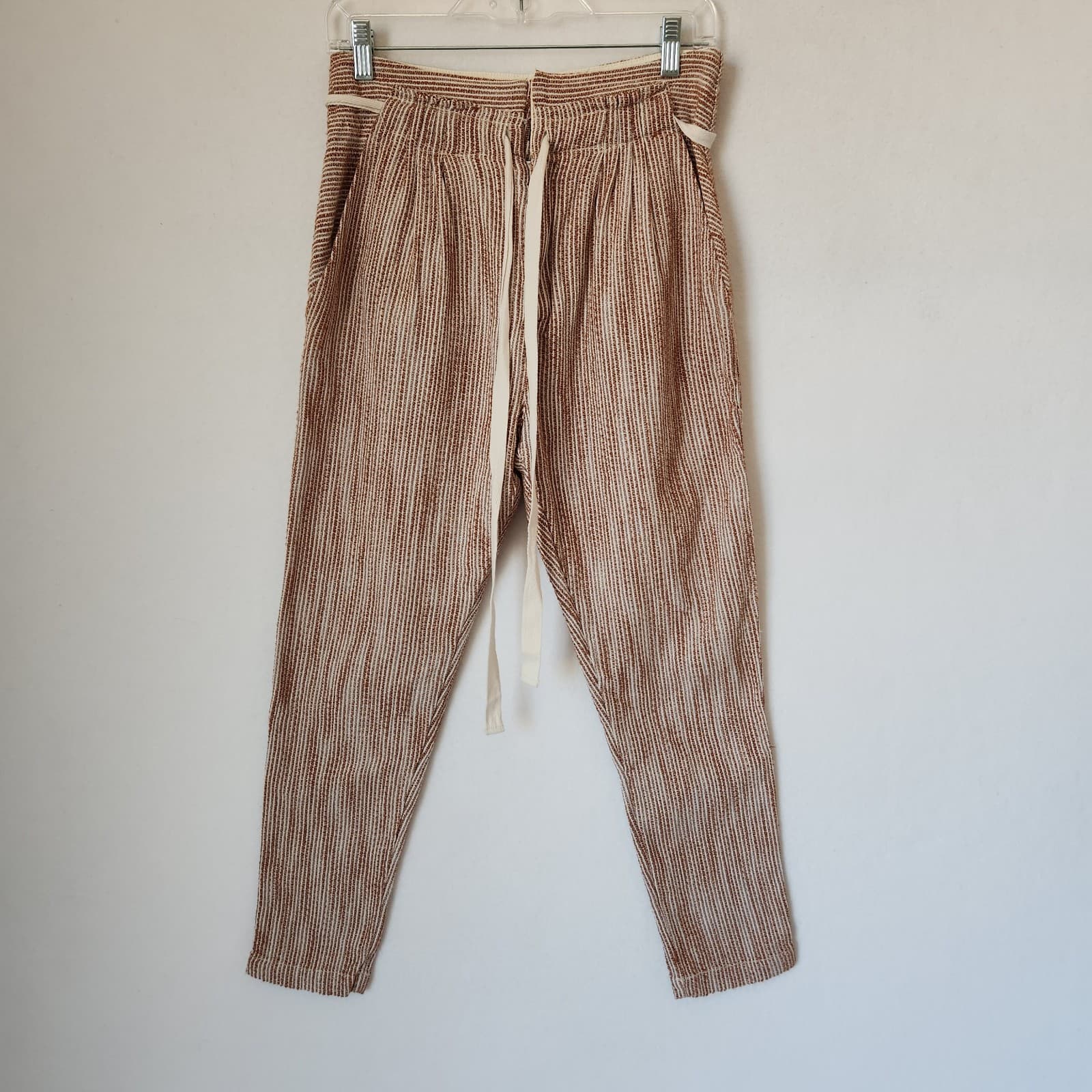 NWT Free People Light At Sunrise High-Rise Pants Drawstring Strip Caraway Sz.2 - Thumbnail 3
