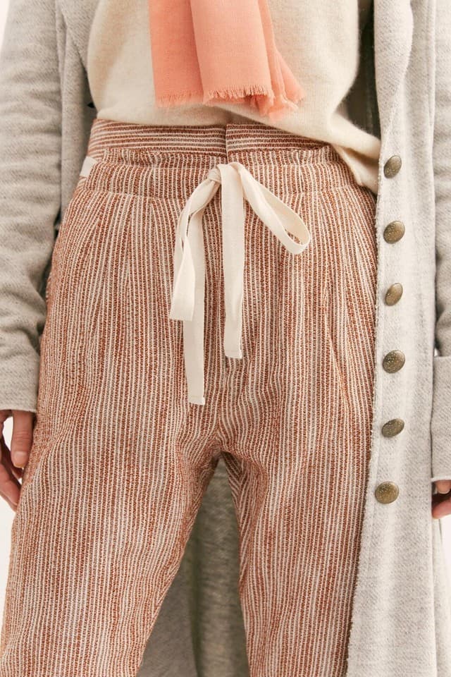 NWT Free People Light At Sunrise High-Rise Pants Drawstring Strip Caraway Sz.2 - Thumbnail 4