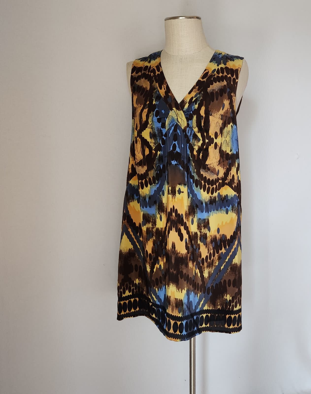 Halogen Silk Abstract Mini Shift Dress Sleeveless Lined Multicolor Sz.M - Thumbnail 2