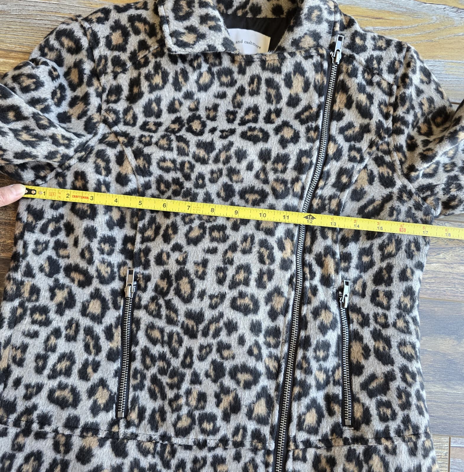 Cupcakes And Cashmere Margaux Wool Blend Faux Fur Leopard Moto Crop Jacket Sz.S - Thumbnail 12