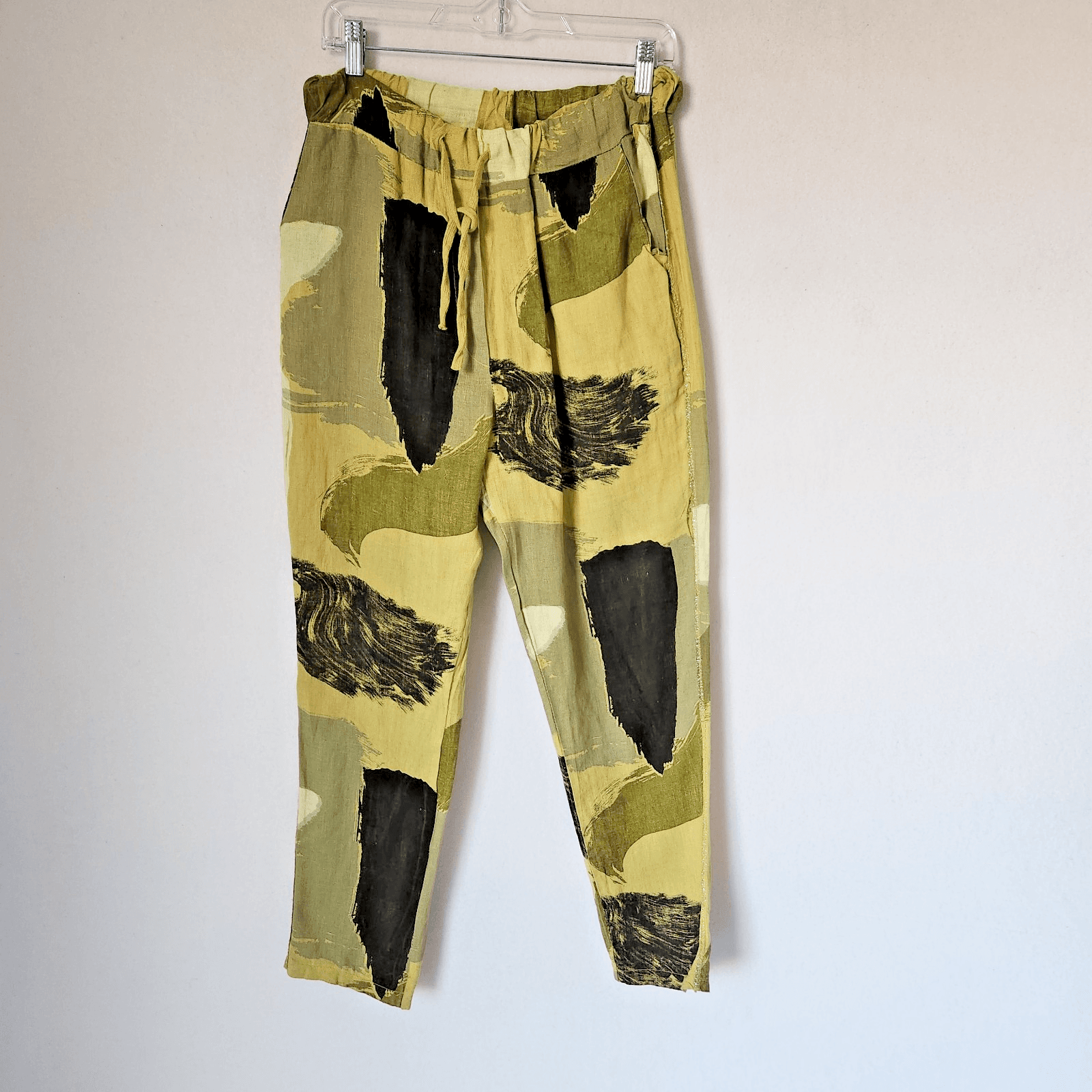 NWoT Venti6 Made in Italy Linen Pants Elastic Waist Pocket Abstract Green Sz.S - Thumbnail 2
