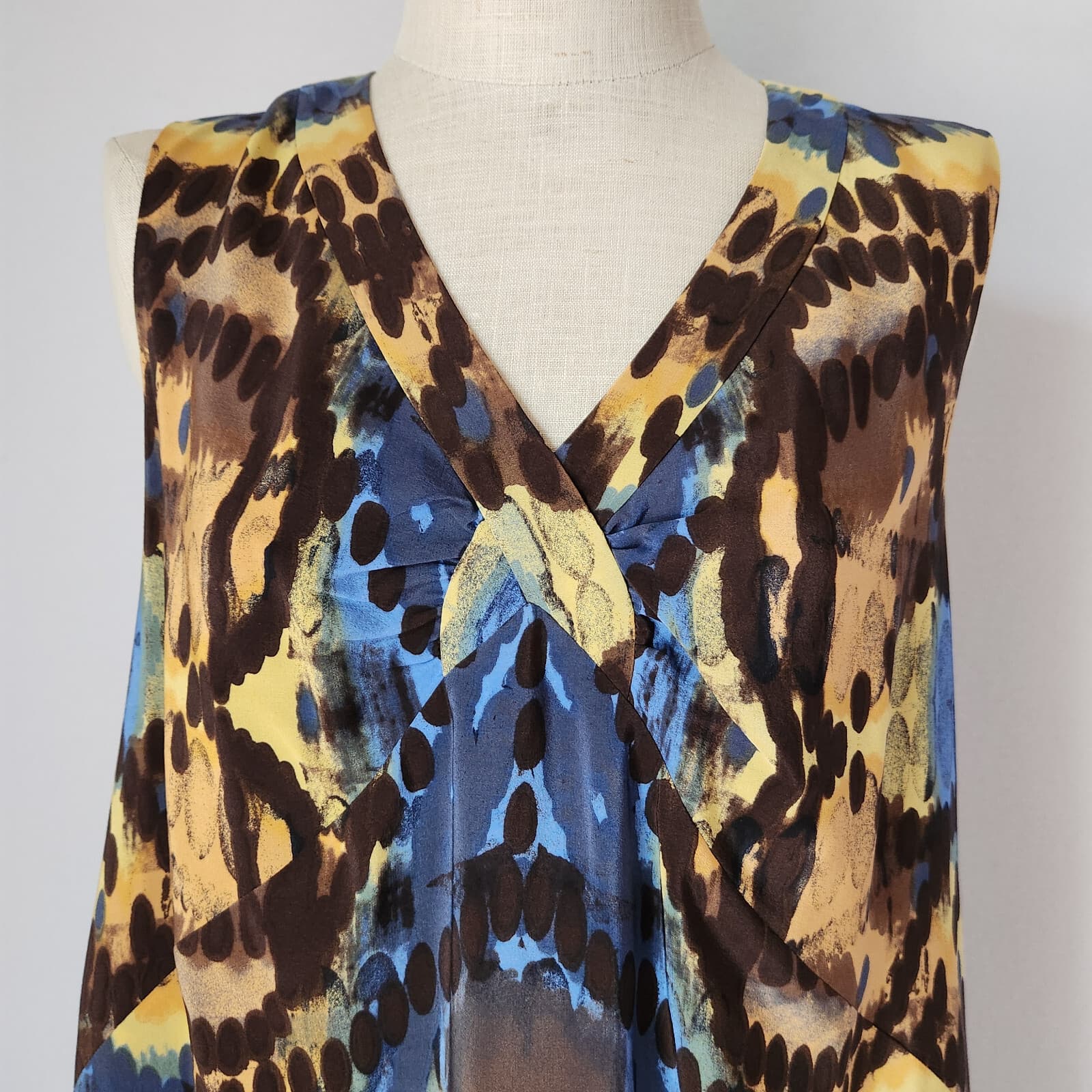 Halogen Silk Abstract Mini Shift Dress Sleeveless Lined Multicolor Sz.M - Thumbnail 3