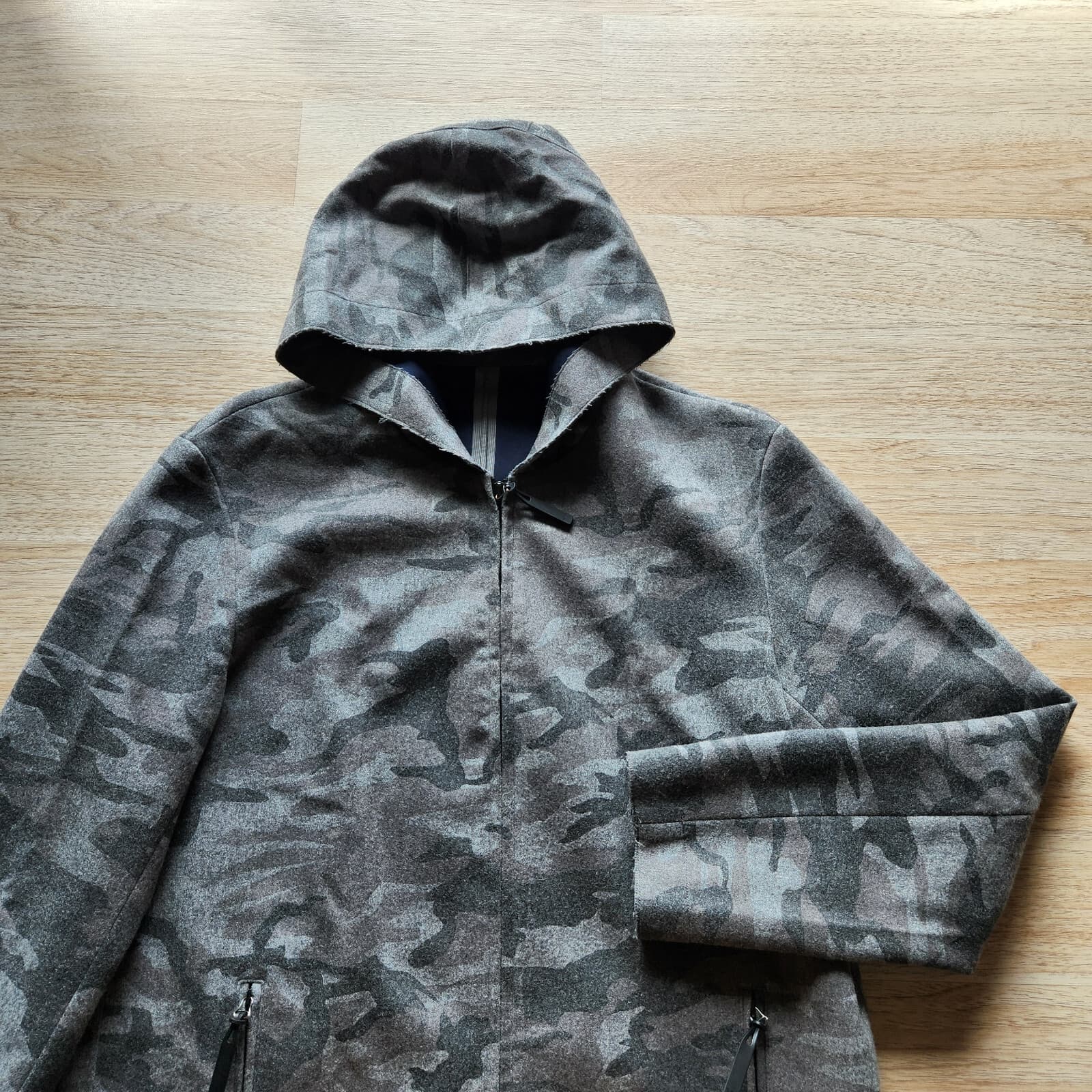 EMPORIO ARMANI Techno Tailoring Camo Wool Blend Hooded Coat Jacket Grey Men's 48 - Thumbnail 5