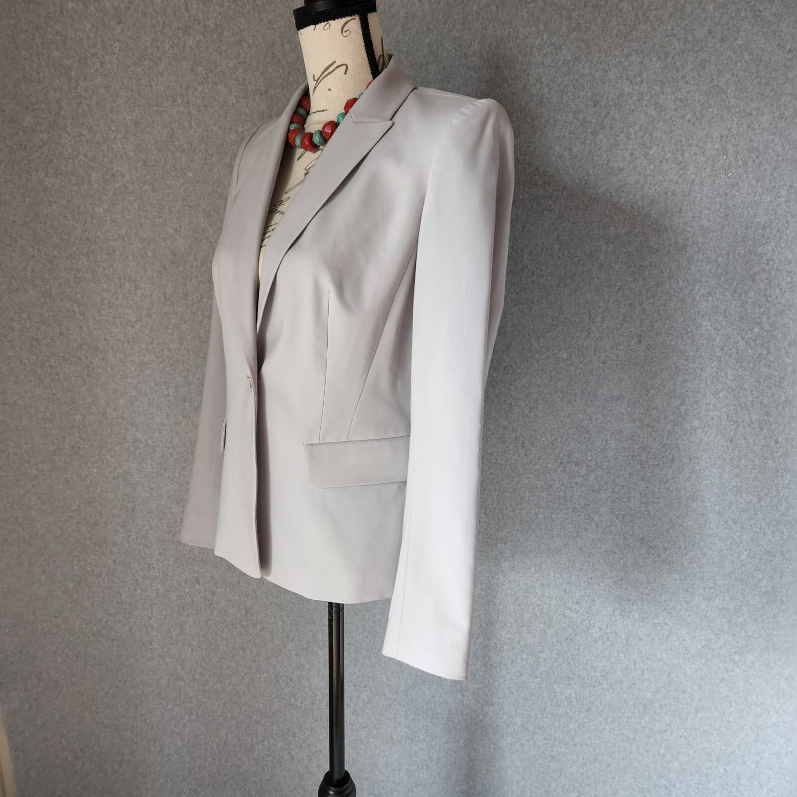LAFAYETTE 148 NY Wool Blend One-Button Blazer Pocket Stretch Grey Women Sz.4 - Thumbnail 4