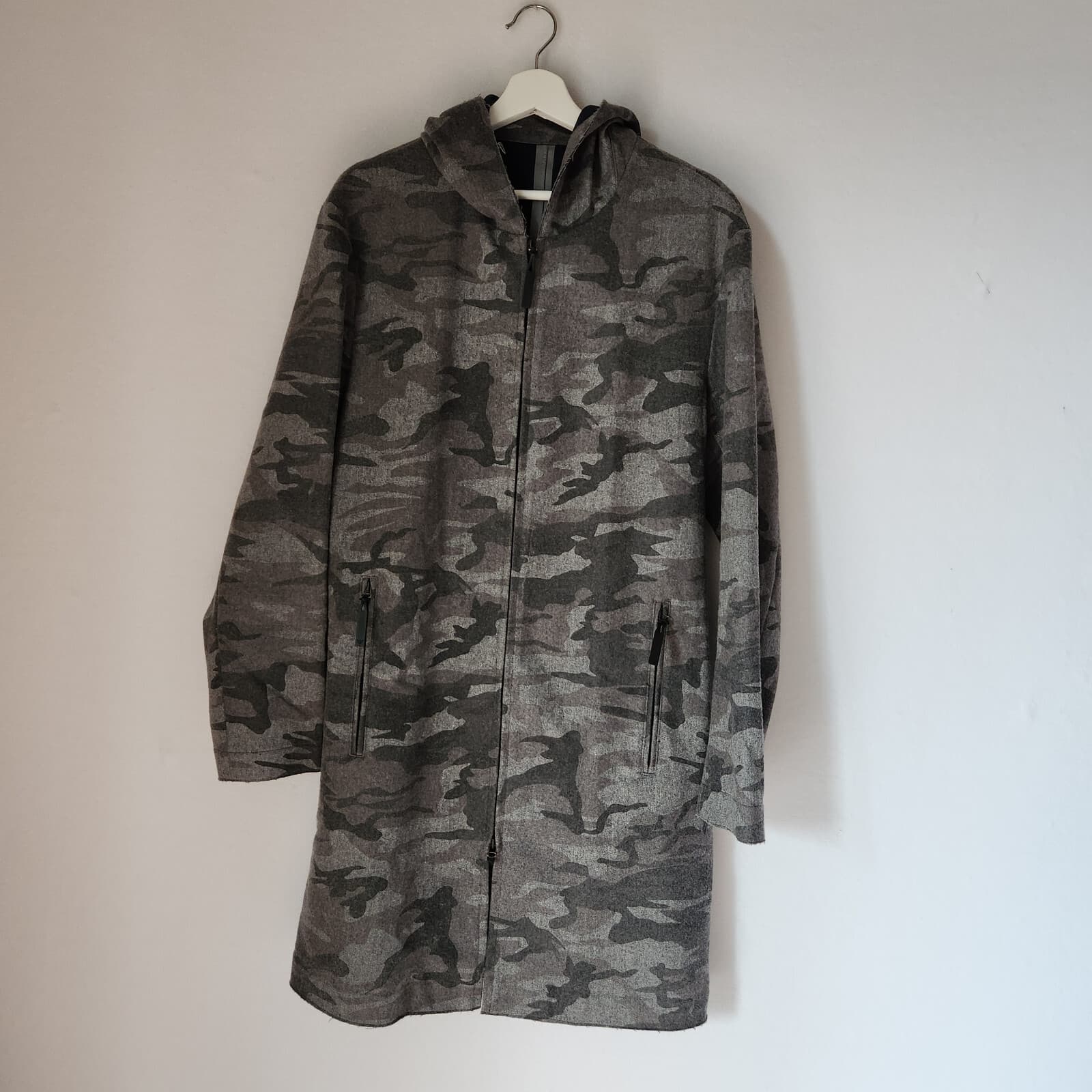 EMPORIO ARMANI Techno Tailoring Camo Wool Blend Hooded Coat Jacket Grey Men's 48 - Thumbnail 3
