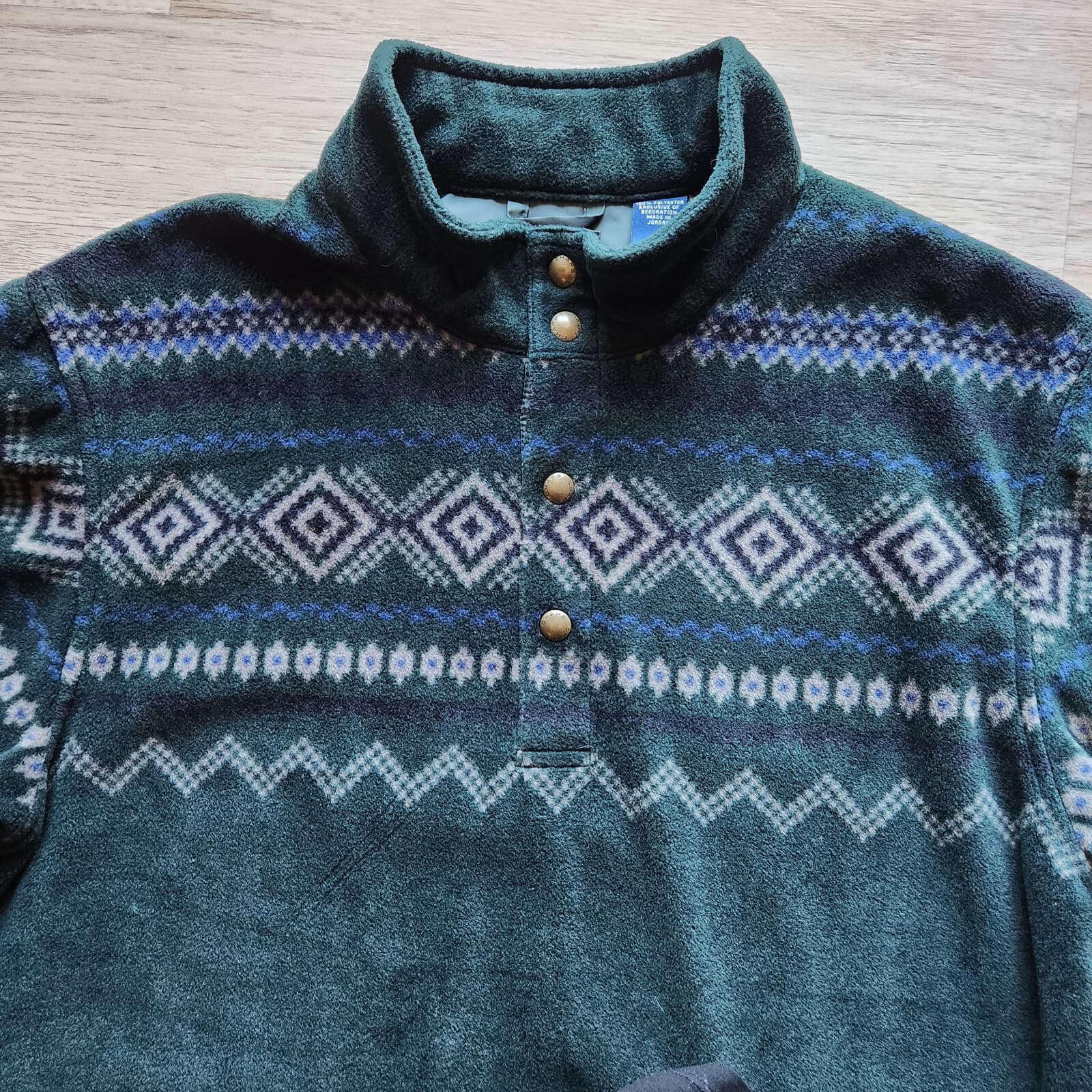 Chaps Aztec Fleece 1/4 Snap Sweater Pocket Mock Neck Deep Pine Green Men's L - Thumbnail 2