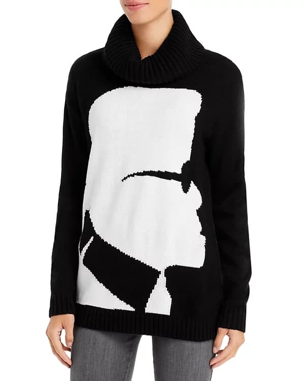 NWoT KARL LAGERFELD PARIS Karl Silhouette Cowl Neck Sweater Black White Sz.S - Thumbnail 3