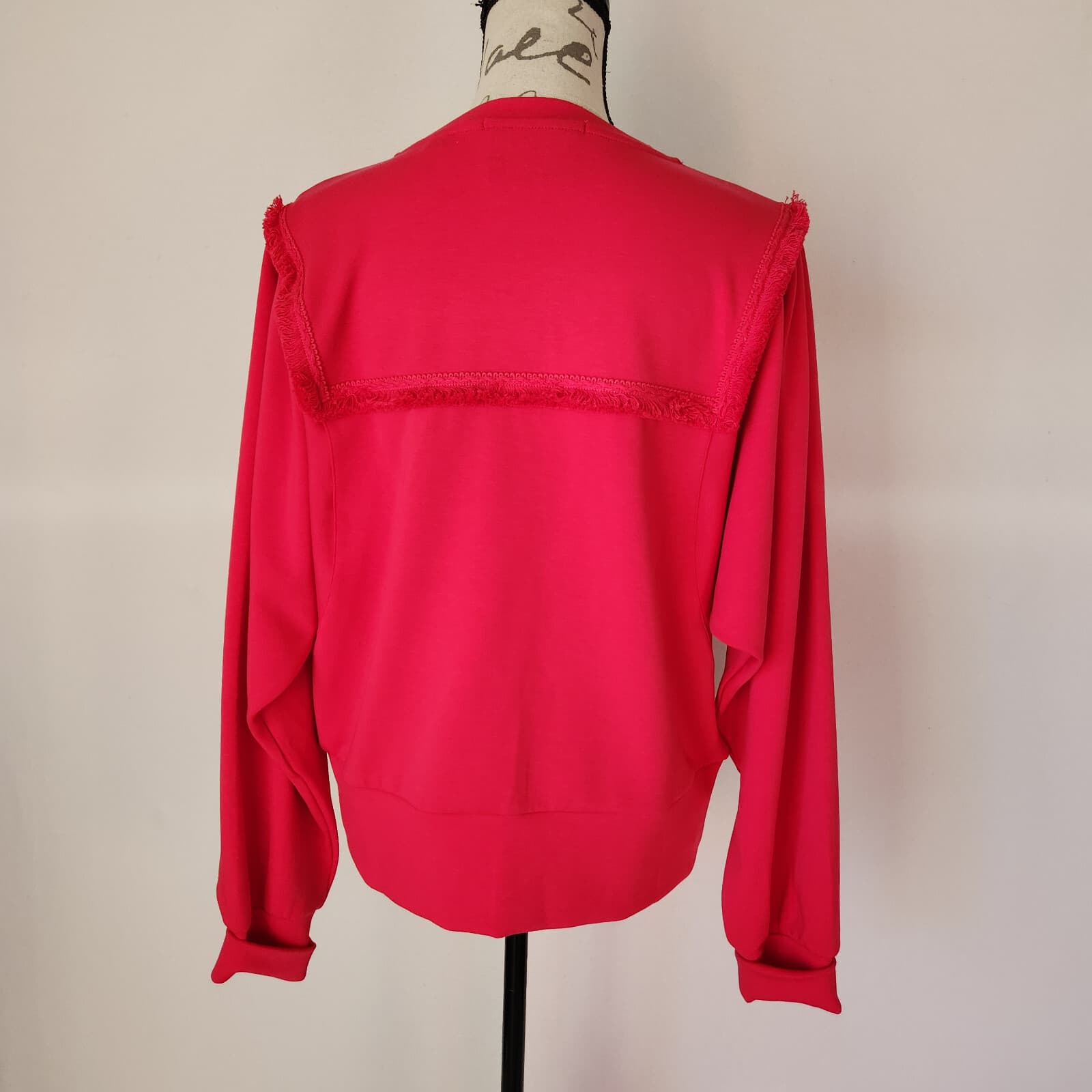 Scotch & Soda $138 Fringed Oversized Raglan Sweatshirt Wide Cuff-Hem Pink Sz.XL - Thumbnail 7