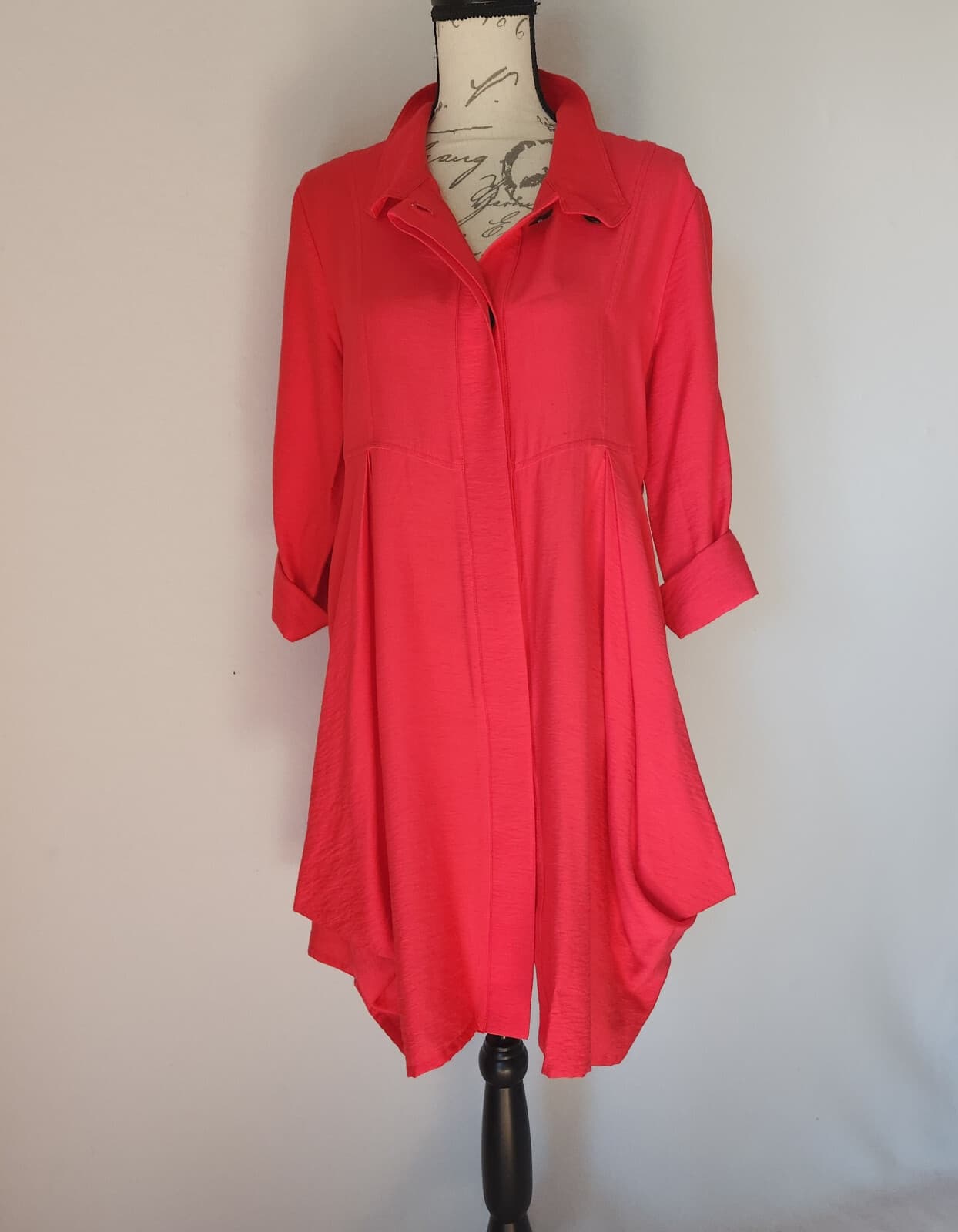 I.C by Connie K Asymmetrical Lagenlook Dress Roll Tap Sleeve Pocket Red Sz.M - Thumbnail 2