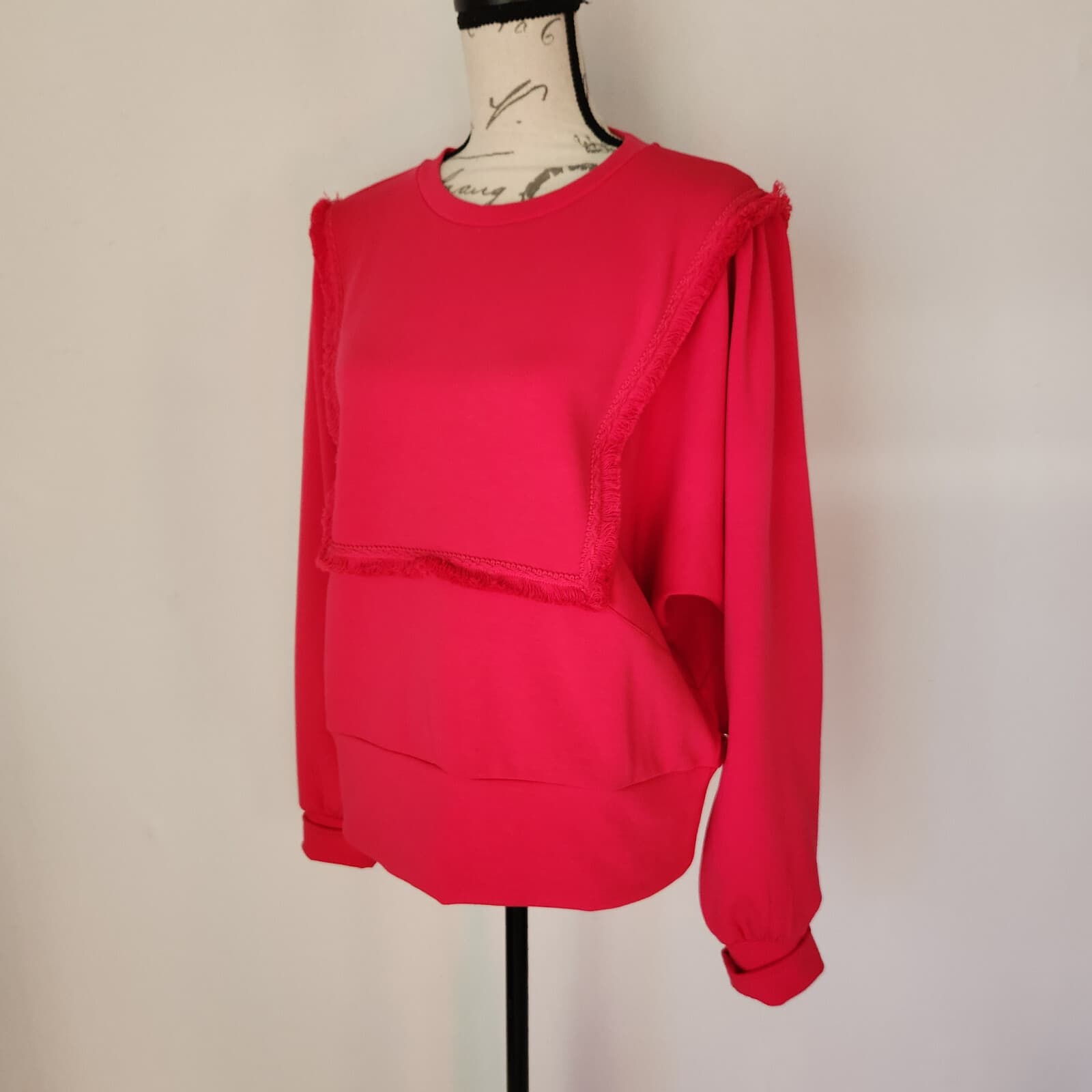 Scotch & Soda $138 Fringed Oversized Raglan Sweatshirt Wide Cuff-Hem Pink Sz.XL - Thumbnail 2