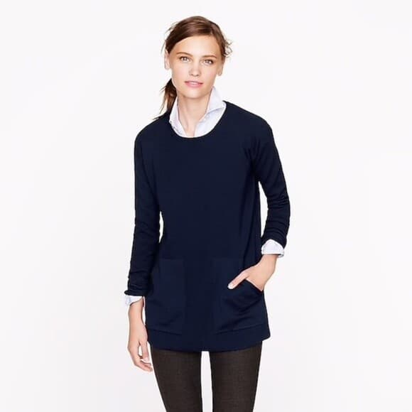 J.Crew 100% Merino Wool Patch Pocket Tunic Sweater Crew Neck Grey Women Size XS - Thumbnail 3