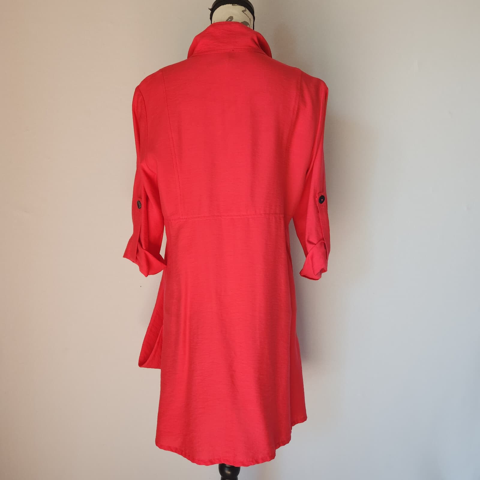 I.C by Connie K Asymmetrical Lagenlook Dress Roll Tap Sleeve Pocket Red Sz.M - Thumbnail 5