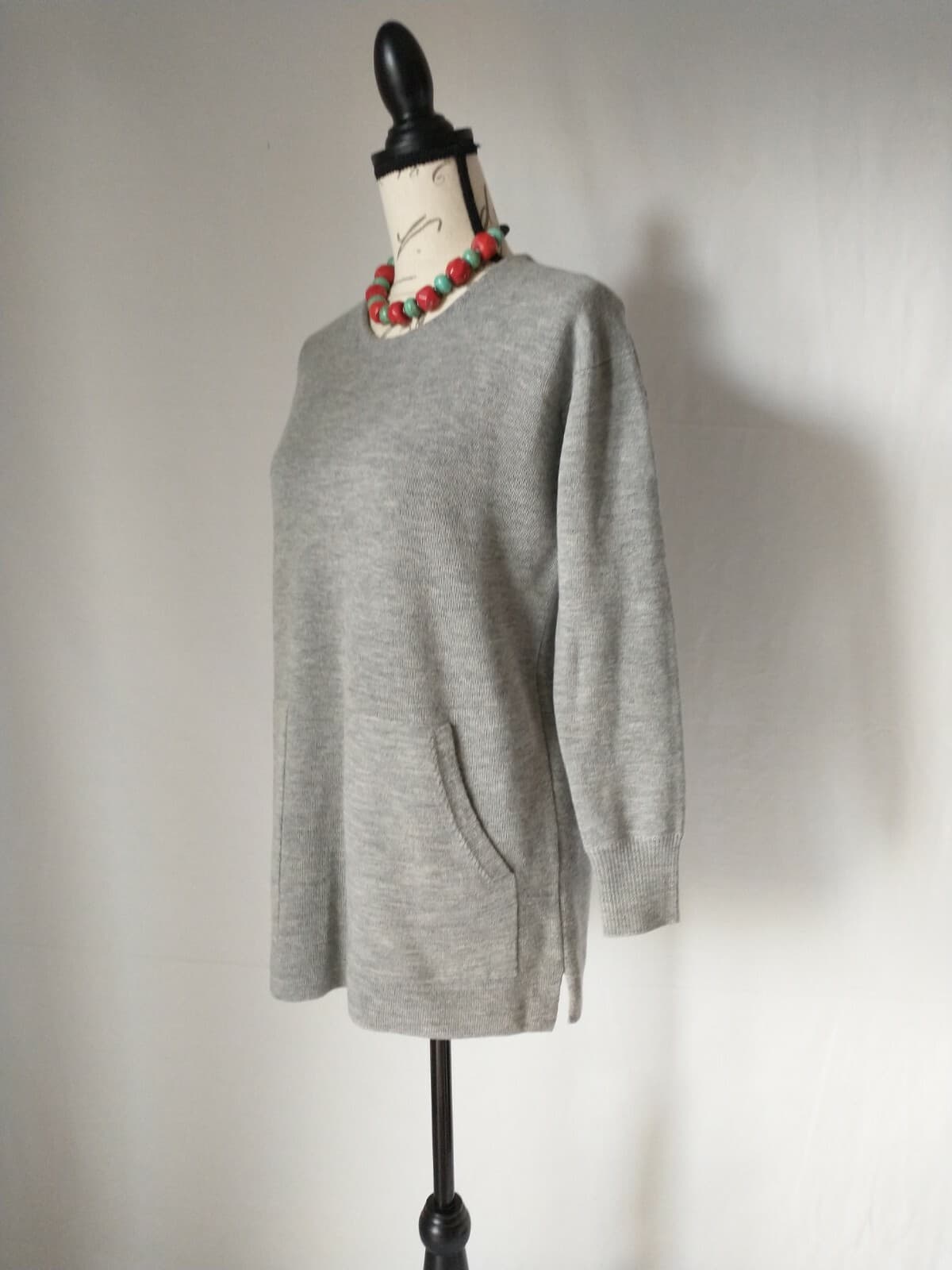 J.Crew 100% Merino Wool Patch Pocket Tunic Sweater Crew Neck Grey Women Size XS - Thumbnail 5