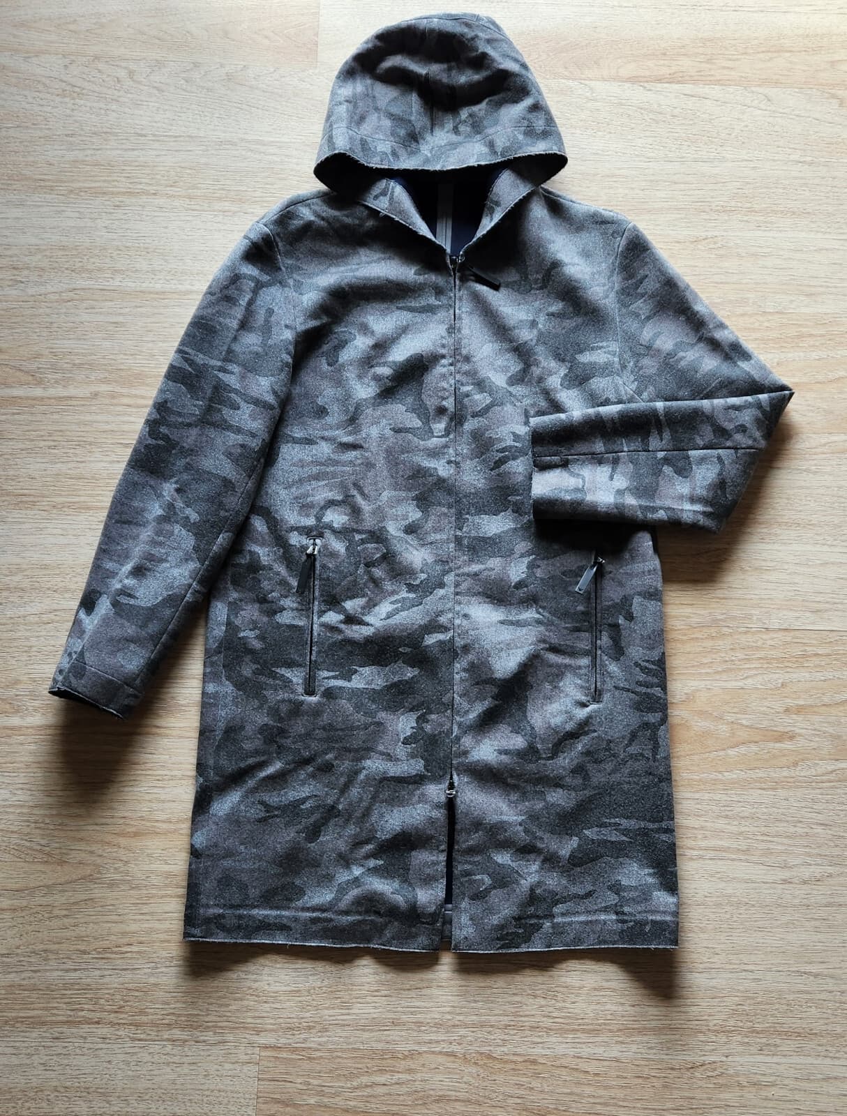 EMPORIO ARMANI Techno Tailoring Camo Wool Blend Hooded Coat Jacket Grey Men's 48 - Thumbnail 2