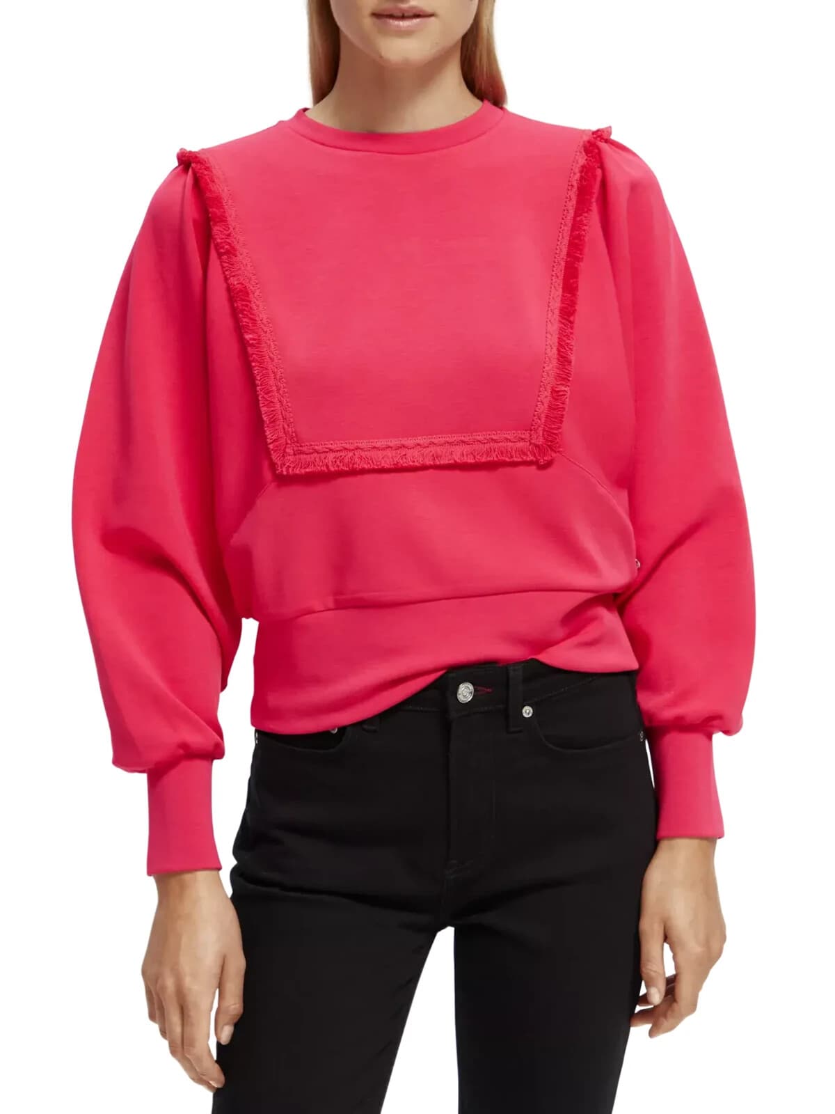 Scotch & Soda $138 Fringed Oversized Raglan Sweatshirt Wide Cuff-Hem Pink Sz.XL - Thumbnail 3
