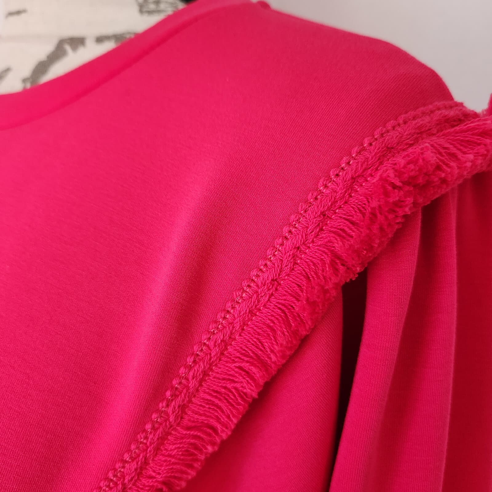 Scotch & Soda $138 Fringed Oversized Raglan Sweatshirt Wide Cuff-Hem Pink Sz.XL - Thumbnail 4