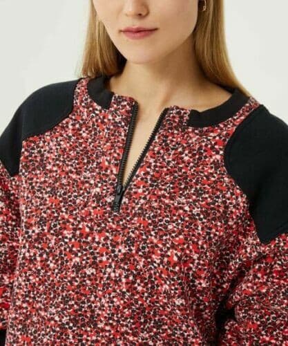 REBECCA MINKOFF Sara Floral French Terry Sweatshirt Half-Zip Red Black Women's M - Thumbnail 6