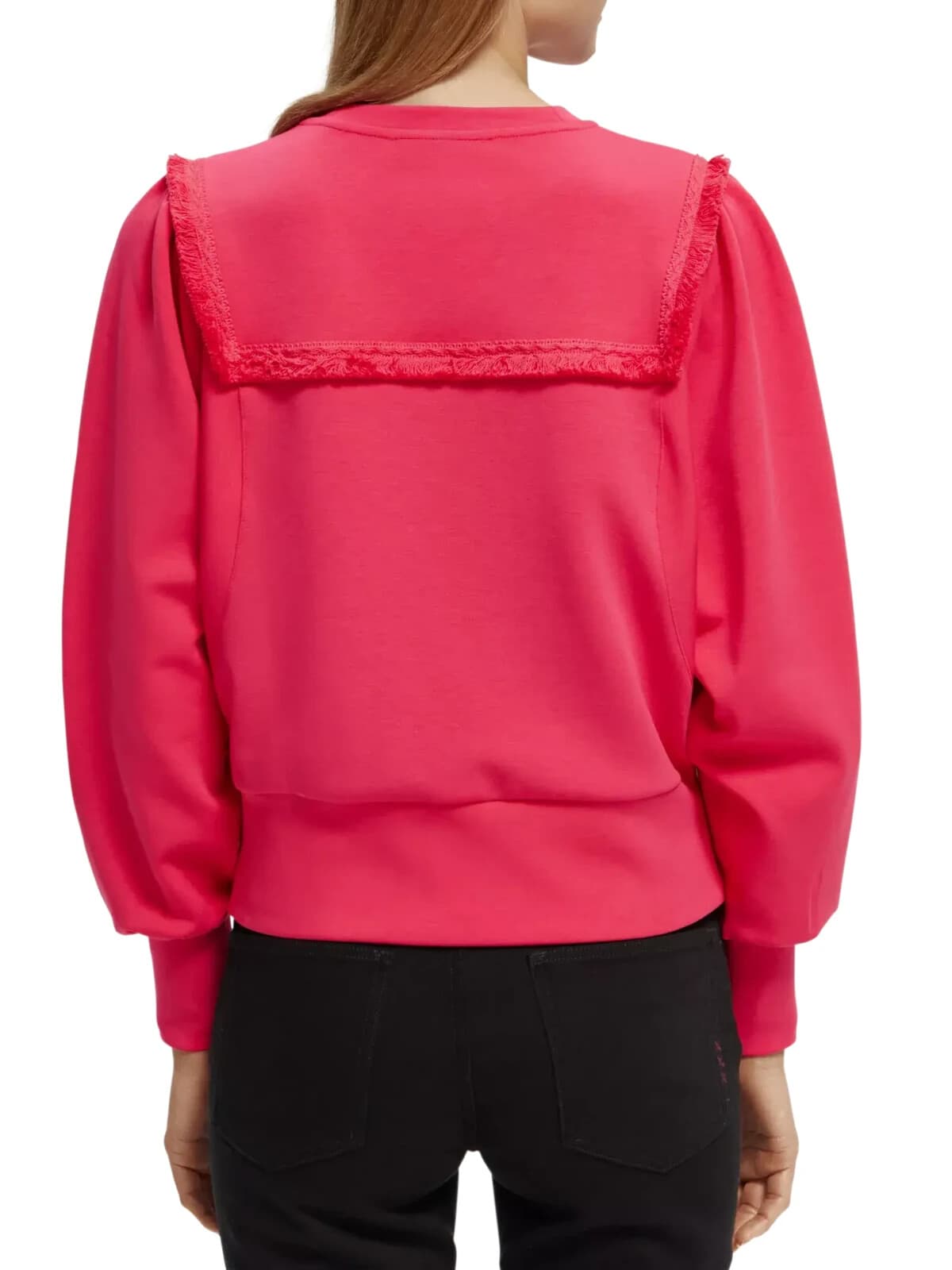 Scotch & Soda $138 Fringed Oversized Raglan Sweatshirt Wide Cuff-Hem Pink Sz.XL - Thumbnail 6