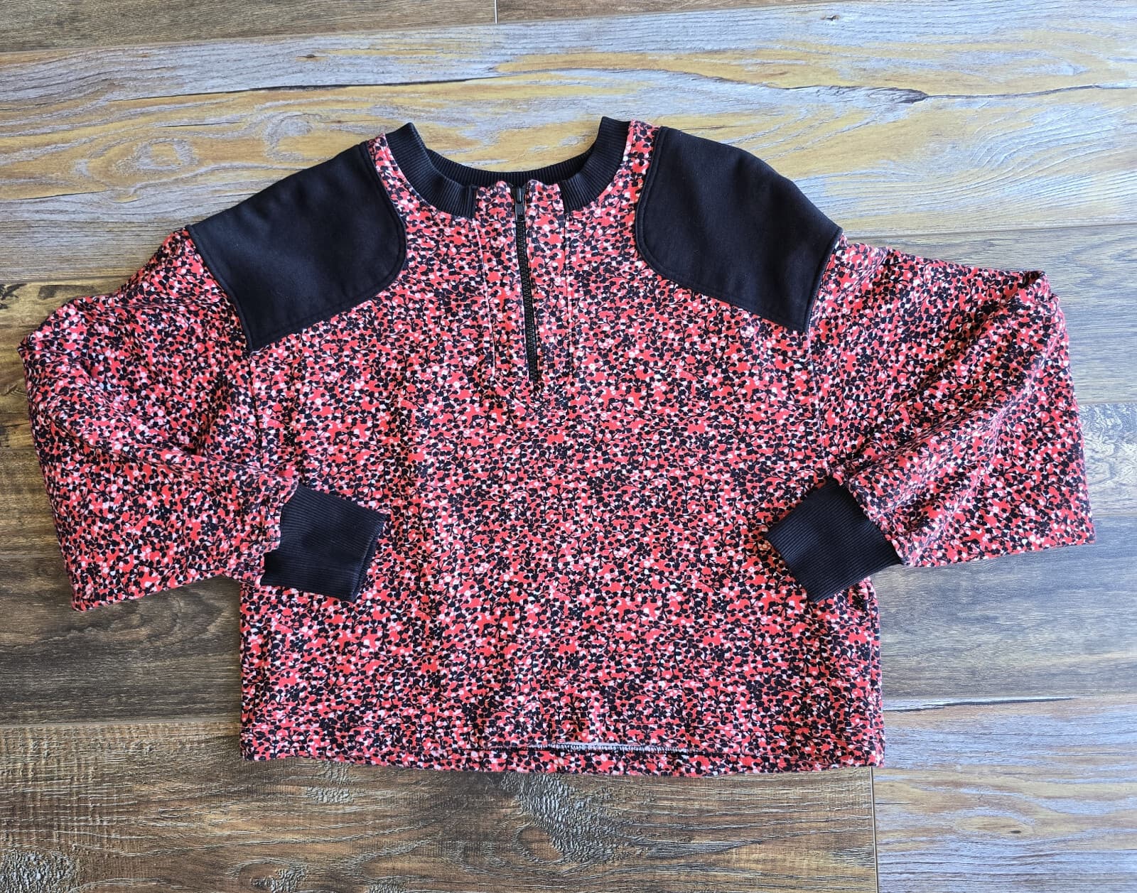 REBECCA MINKOFF Sara Floral French Terry Sweatshirt Half-Zip Red Black Women's M - Thumbnail 5