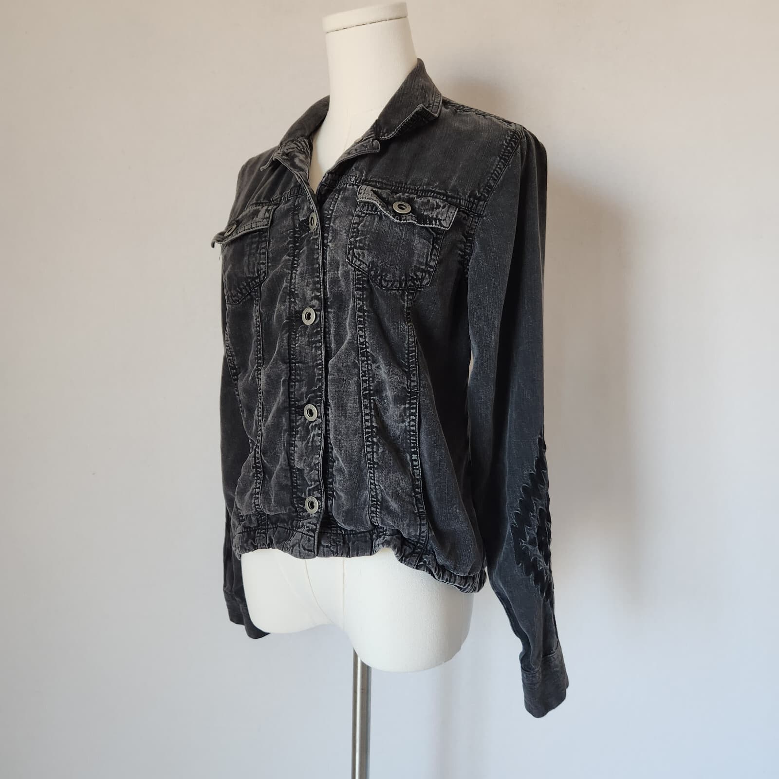 Ariat Embroidered Saloon Trucker jacket Long Sleeve Pocket Button Black Womens S - Thumbnail 3