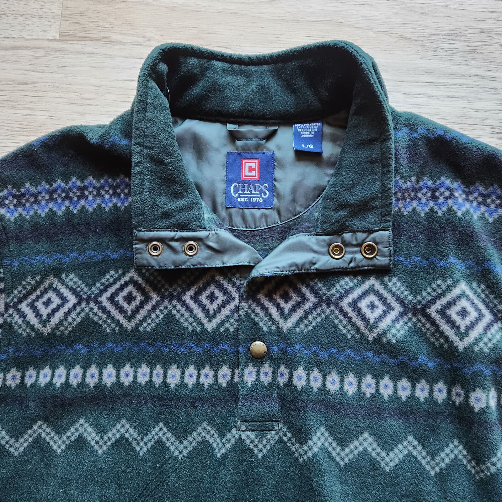 Chaps Aztec Fleece 1/4 Snap Sweater Pocket Mock Neck Deep Pine Green Men's L - Thumbnail 3