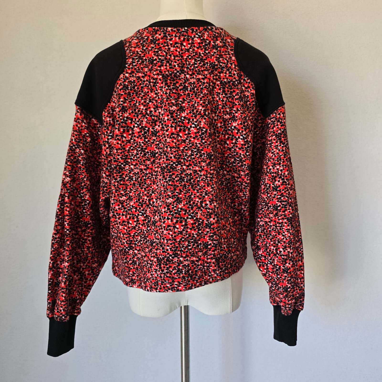 REBECCA MINKOFF Sara Floral French Terry Sweatshirt Half-Zip Red Black Women's M - Thumbnail 10
