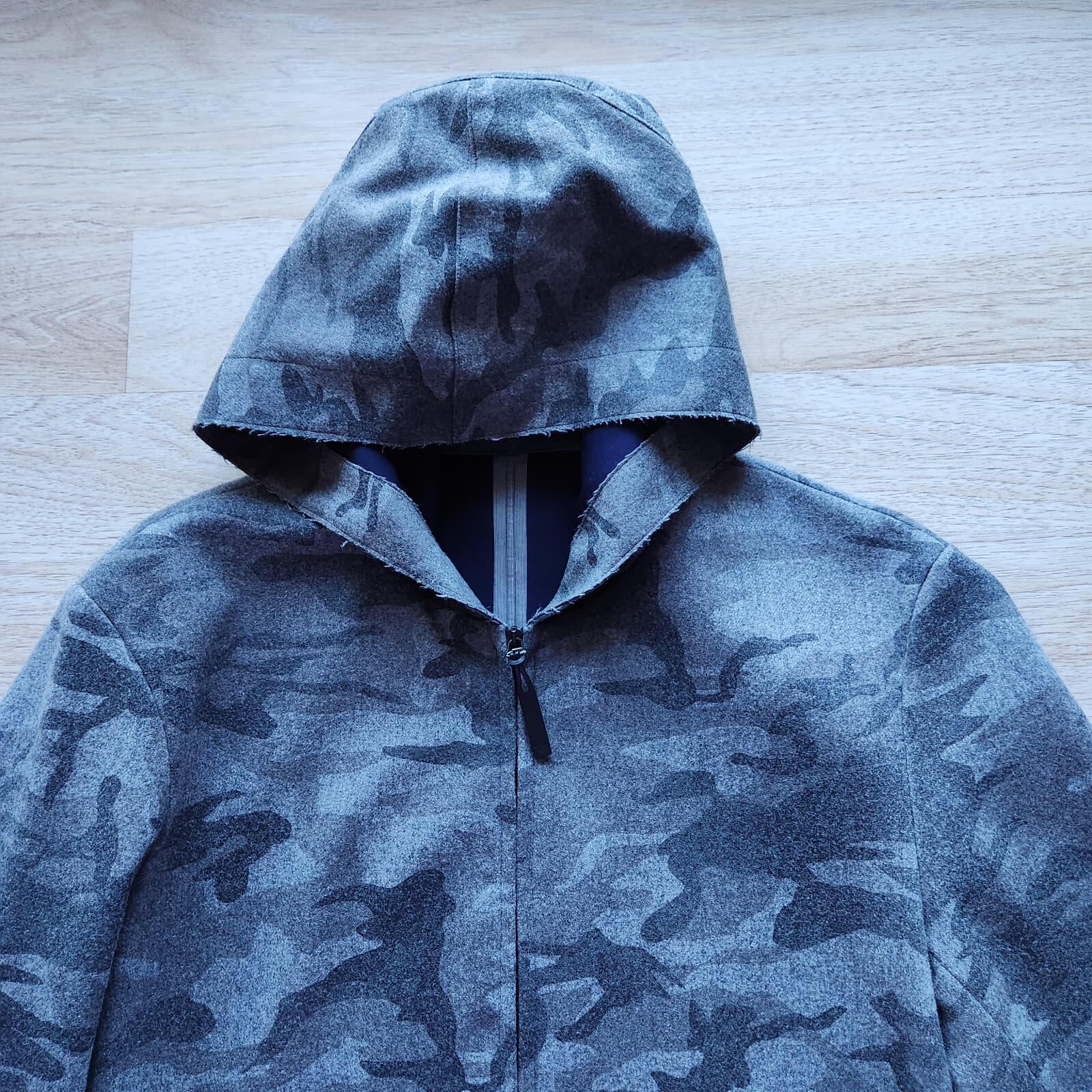EMPORIO ARMANI Techno Tailoring Camo Wool Blend Hooded Coat Jacket Grey Men's 48 - Thumbnail 6