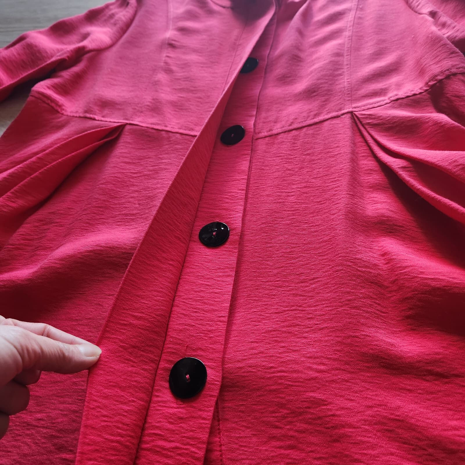 I.C by Connie K Asymmetrical Lagenlook Dress Roll Tap Sleeve Pocket Red Sz.M - Thumbnail 10