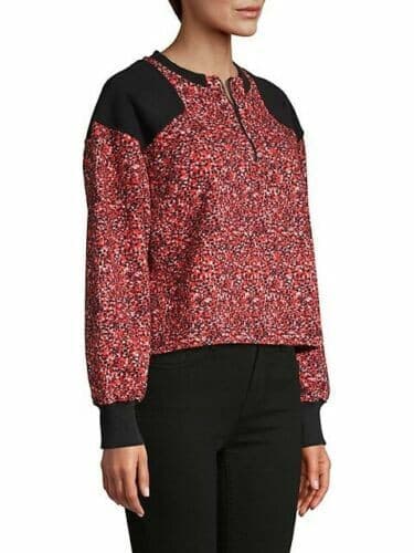 REBECCA MINKOFF Sara Floral French Terry Sweatshirt Half-Zip Red Black Women's M - Thumbnail 7