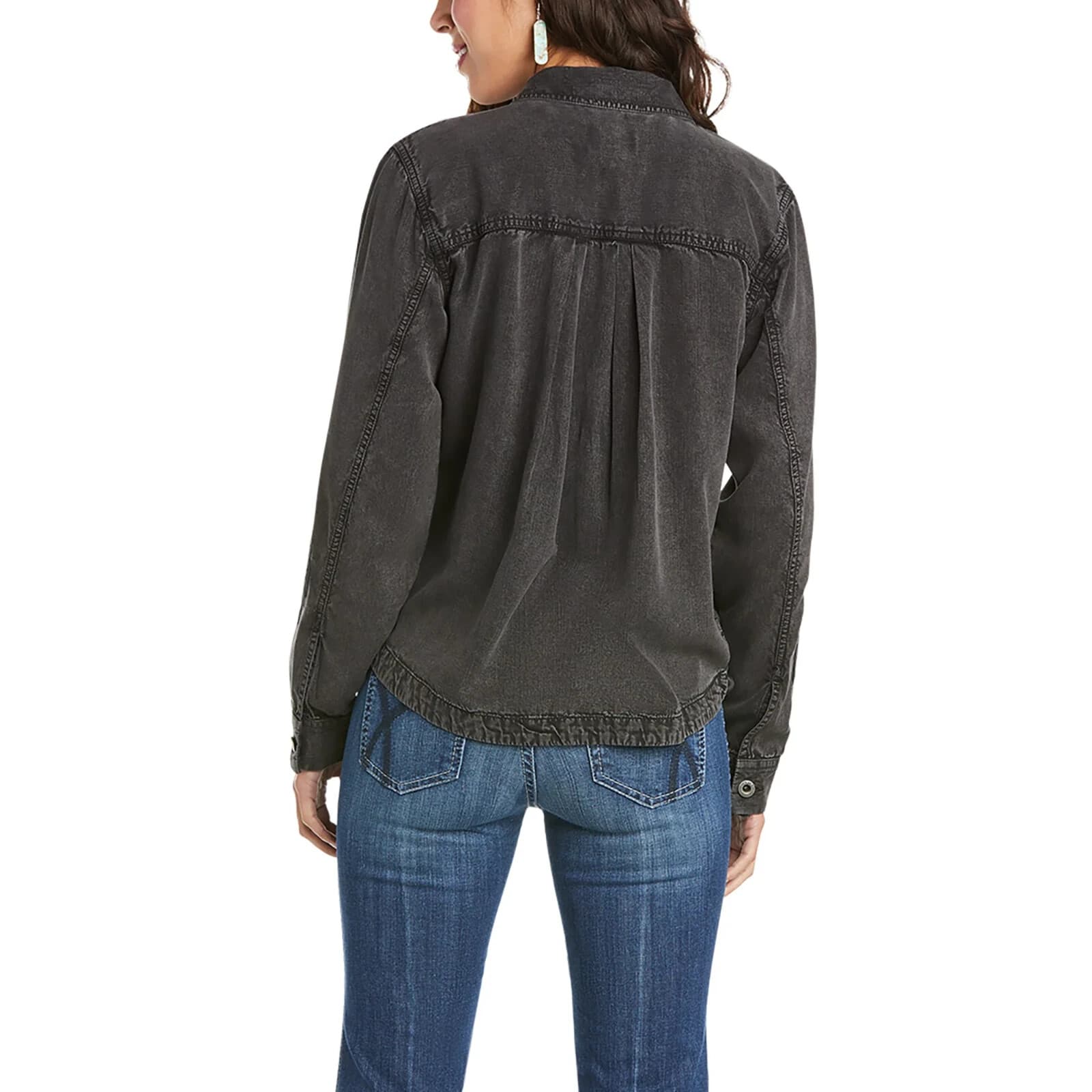 Ariat Embroidered Saloon Trucker jacket Long Sleeve Pocket Button Black Womens S - Thumbnail 9