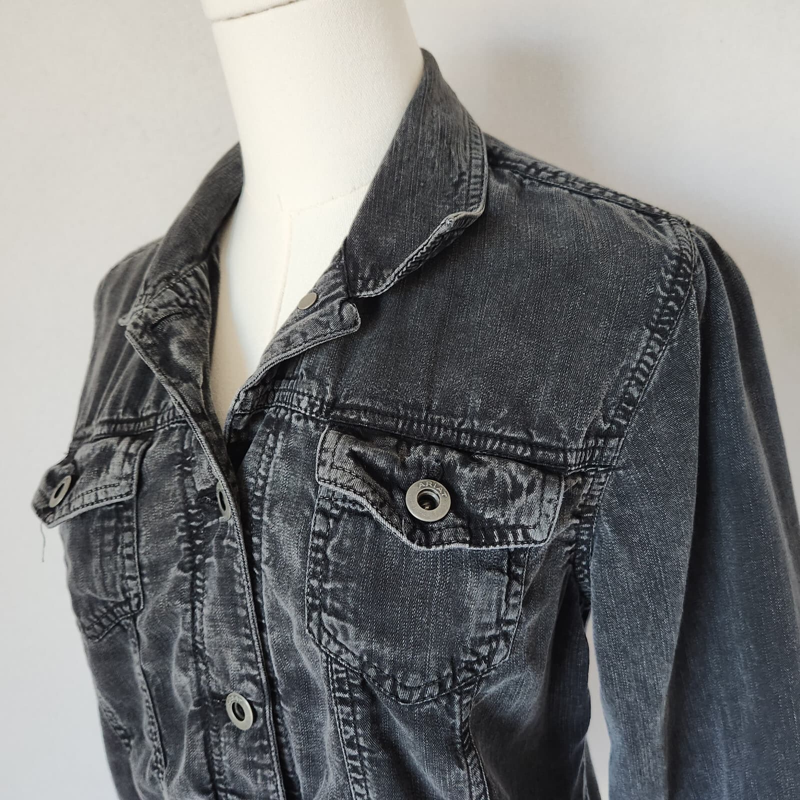 Ariat Embroidered Saloon Trucker jacket Long Sleeve Pocket Button Black Womens S - Thumbnail 7