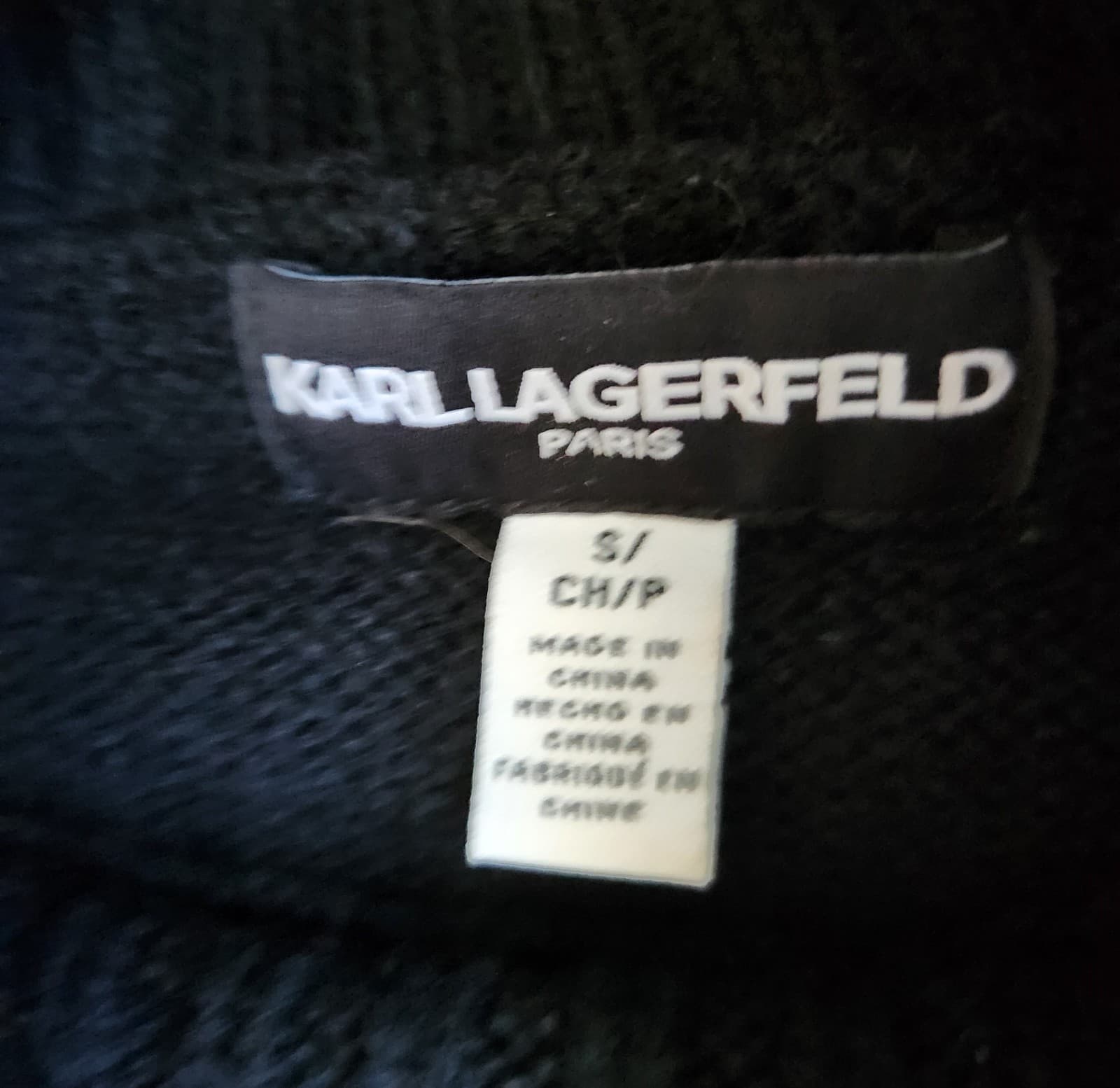 NWoT KARL LAGERFELD PARIS Karl Silhouette Cowl Neck Sweater Black White Sz.S - Thumbnail 6