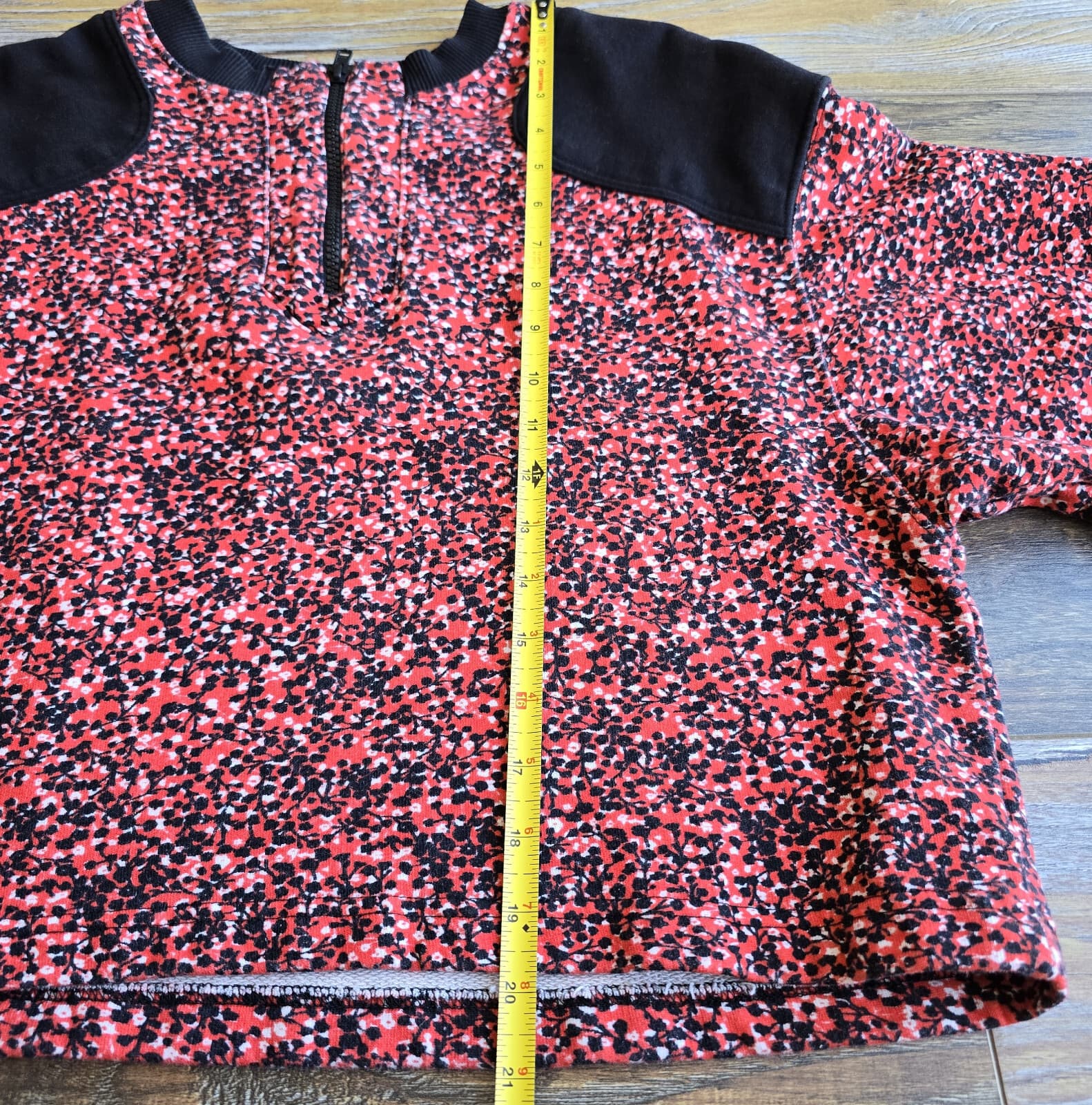 REBECCA MINKOFF Sara Floral French Terry Sweatshirt Half-Zip Red Black Women's M - Thumbnail 15