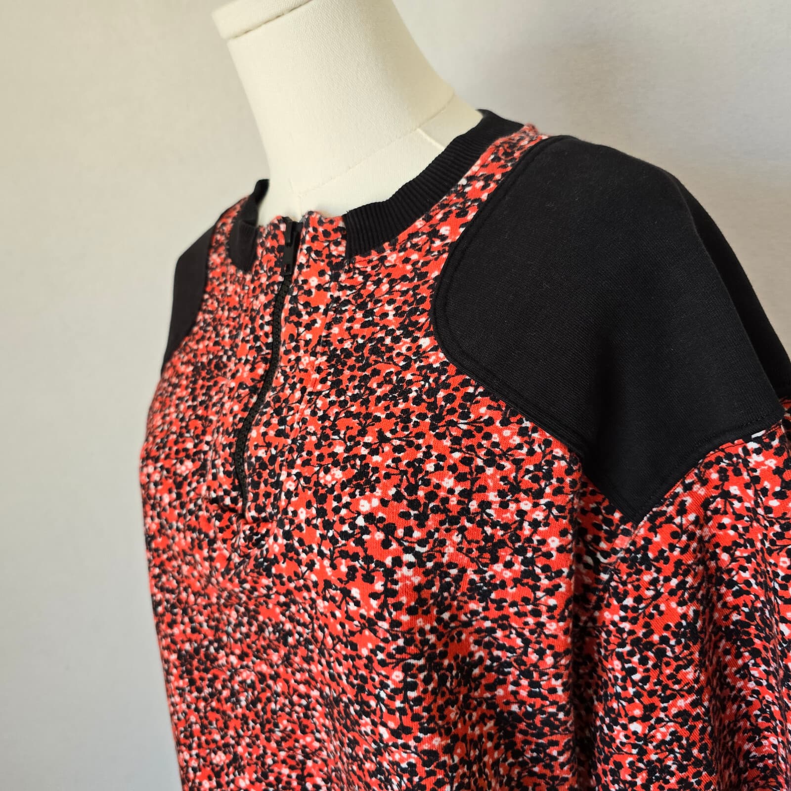 REBECCA MINKOFF Sara Floral French Terry Sweatshirt Half-Zip Red Black Women's M - Thumbnail 8