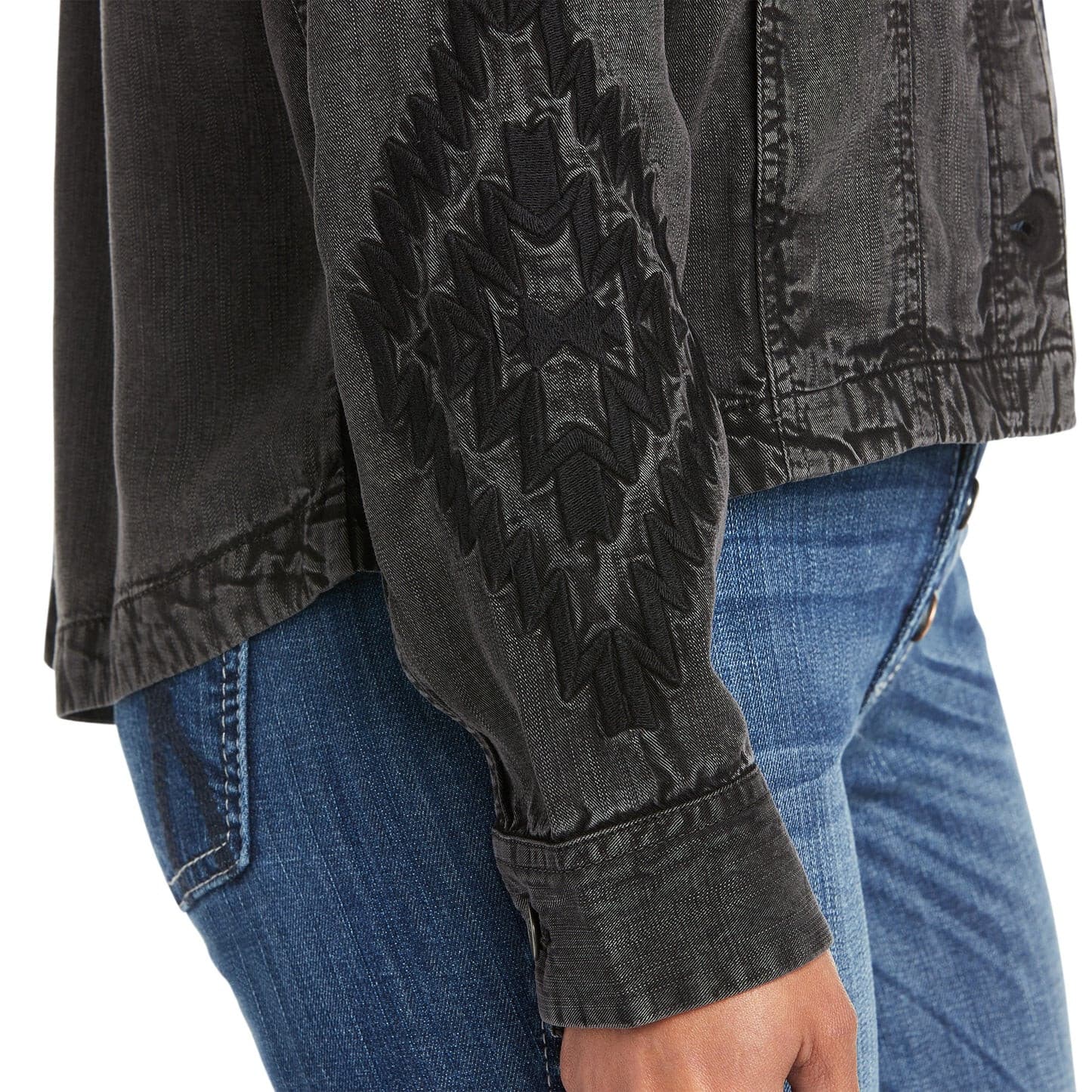 Ariat Embroidered Saloon Trucker jacket Long Sleeve Pocket Button Black Womens S - Thumbnail 6