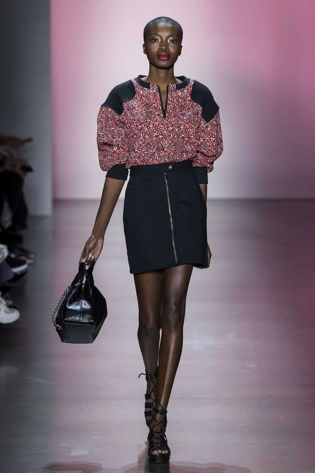 REBECCA MINKOFF Sara Floral French Terry Sweatshirt Half-Zip Red Black Women's M - Thumbnail 4