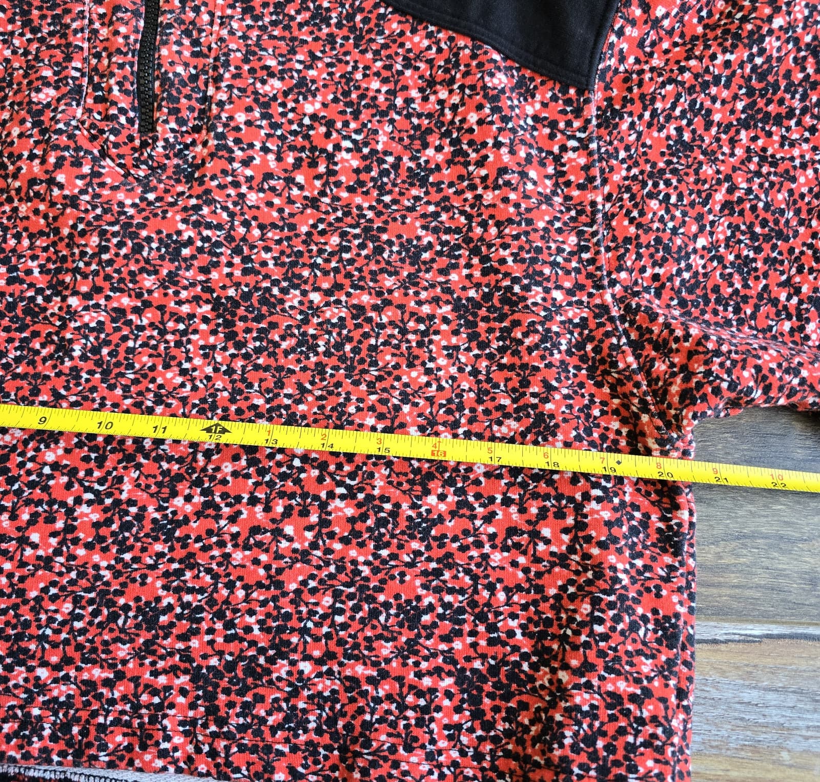 REBECCA MINKOFF Sara Floral French Terry Sweatshirt Half-Zip Red Black Women's M - Thumbnail 14