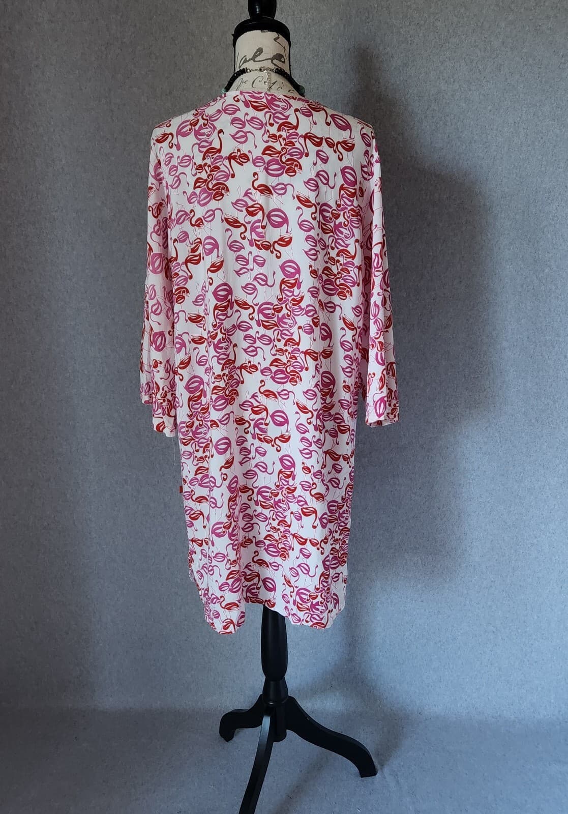 Josie Natori Flamingo Popover Sleepshirt 3/4 Roll Tap Sleeve Rayon Pink Women XL - Thumbnail 4