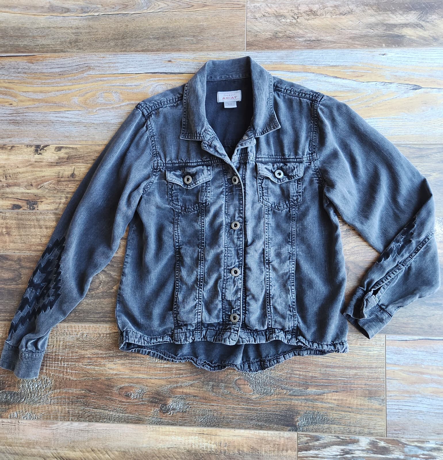 Ariat Embroidered Saloon Trucker jacket Long Sleeve Pocket Button Black Womens S - Thumbnail 4